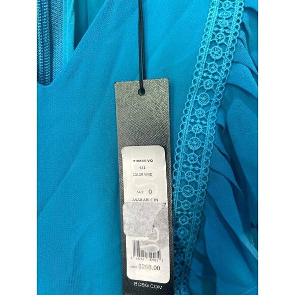 BCBGMAXAZRIA Pleated Ruffled Mini Dress Blue Womens Size 0 - Picture 10 of 10